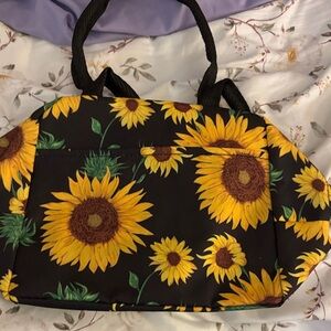 Sunflower Print Black Tote Bag
